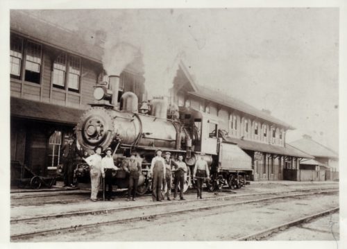 Historic image documenting Mojave's Harvey House and railroad depot