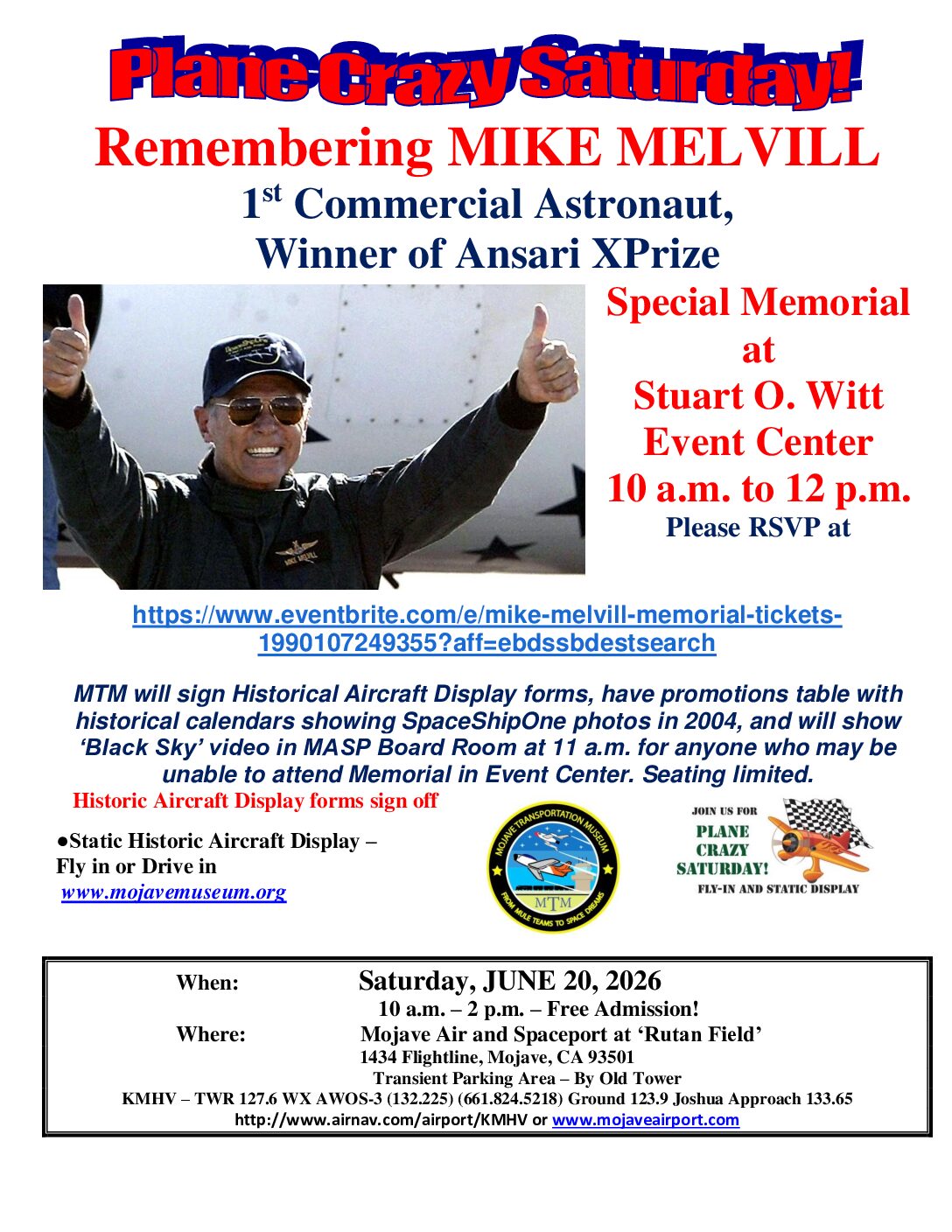 Archive flyer: June / Remembering Mike Melvill